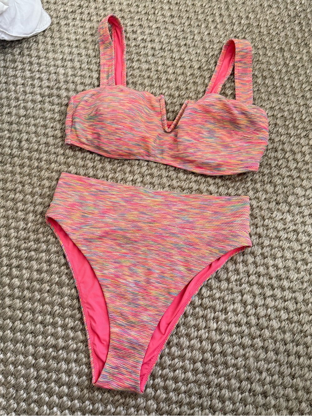 aerie Pink Multicolor Textured Bikini Set